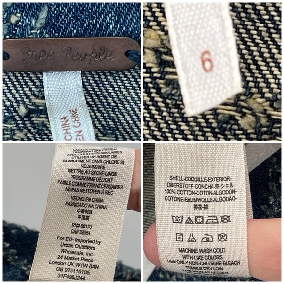 Free People Punched Denim Moto Herringbone Blue Jean Jacket Size 6 - Picture 16 of 16